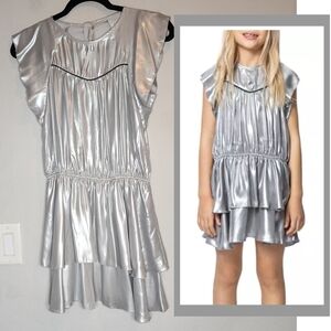 NWT Zadig & Voltaire Girls' Size 14 Freja Silver Metallic Dress Stretch Waist